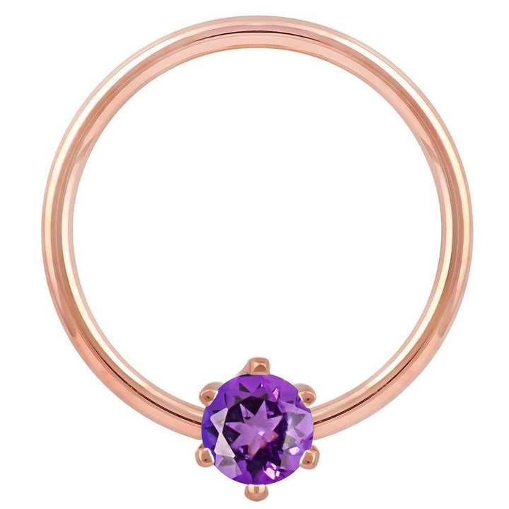 Rose Gold Purple Cubic Zirconia Round Prong 14k Gold Captive Bead Ring