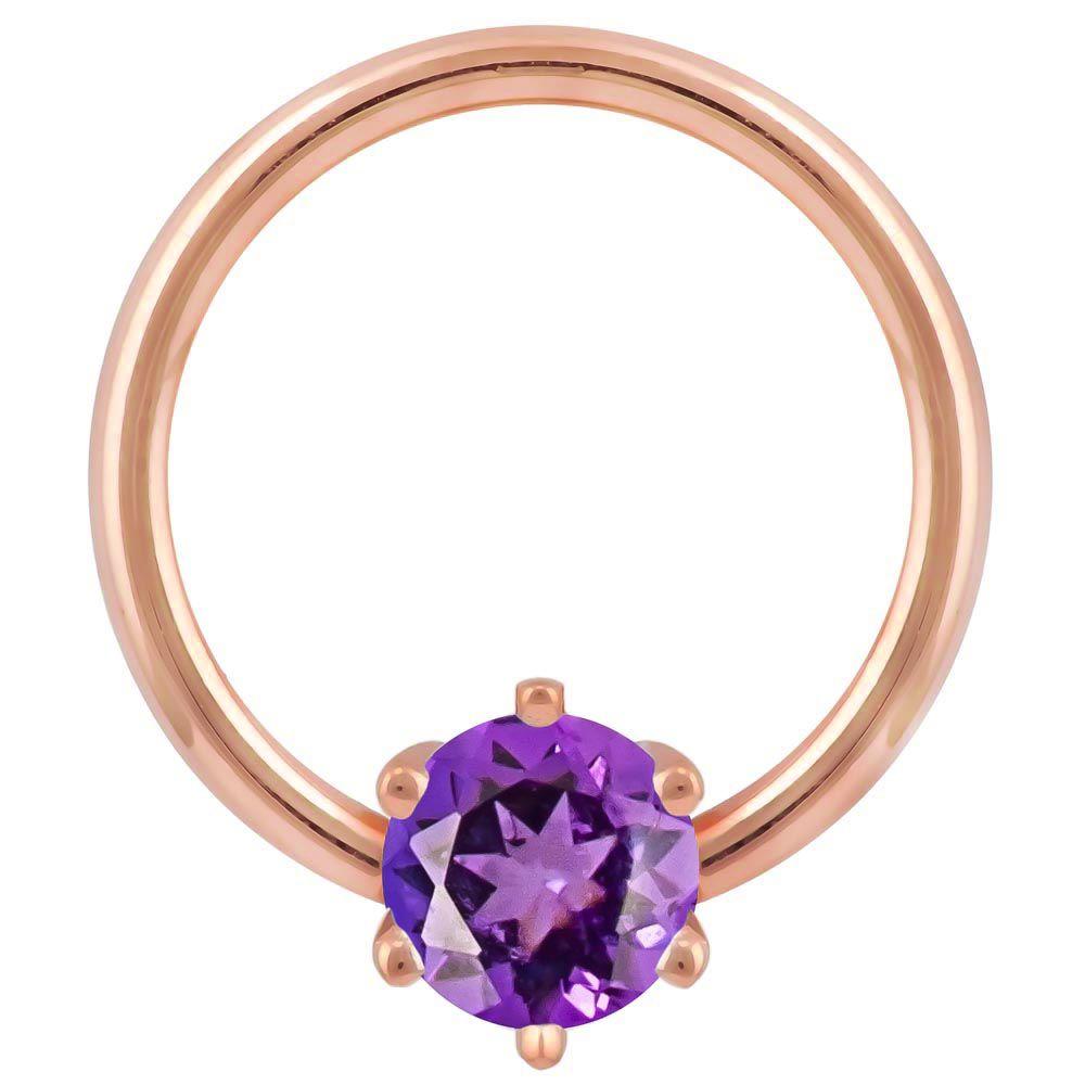 Purple Cubic Zirconia Round Prong 14k Gold Captive Bead Ring-14K Rose Gold   12G (2.0mm)   3 4