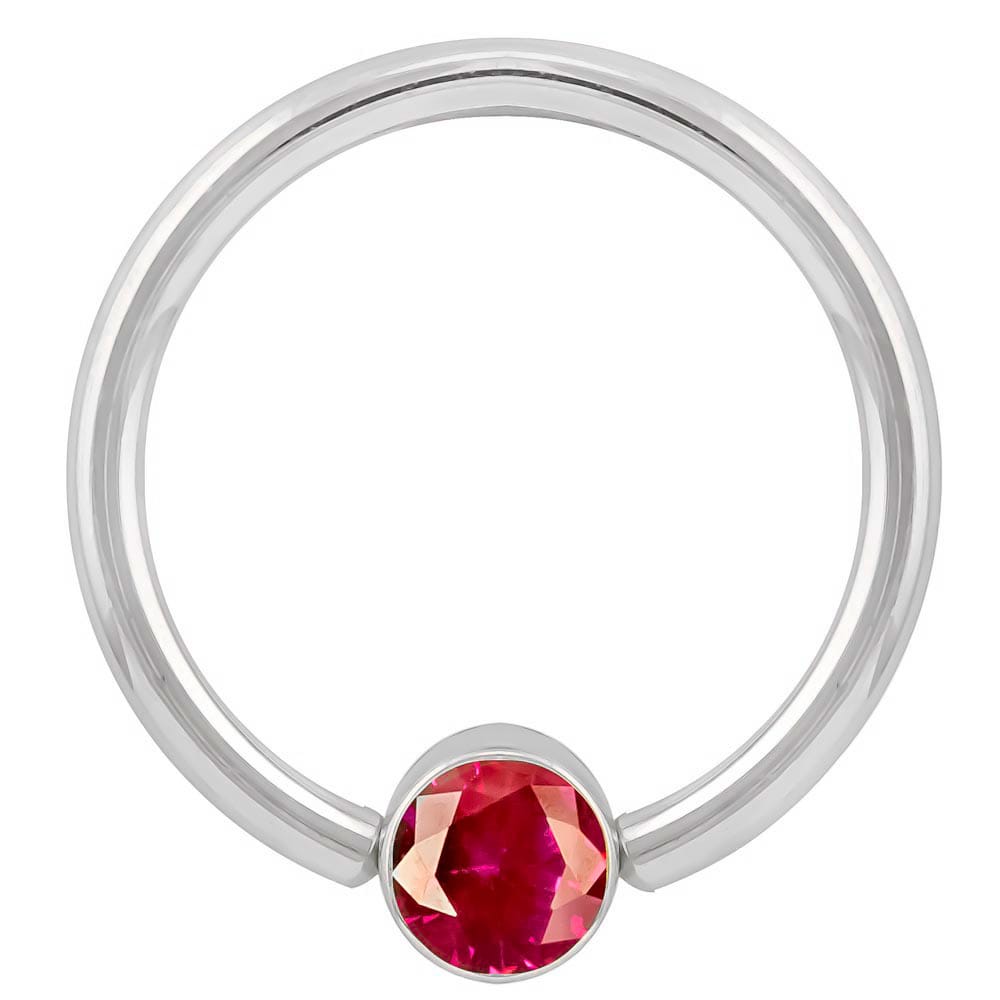 Red Cubic Zirconia Round Bezel 14k Gold Captive Bead Ring-14K White Gold   12G (2.0mm)   3 4