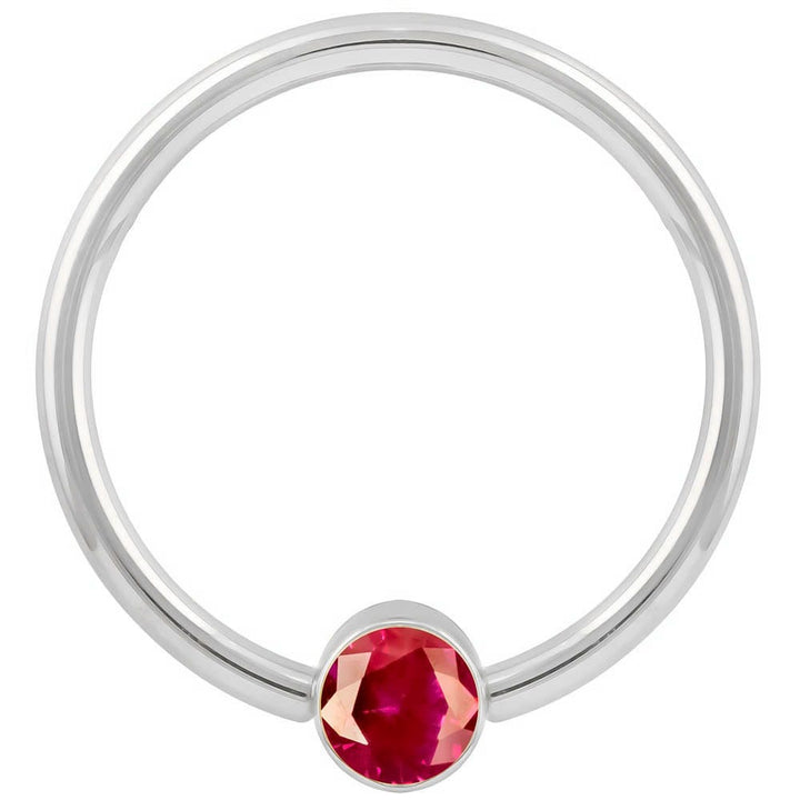 White Gold Red Cubic Zirconia Round Bezel 14k Gold Captive Bead Ring