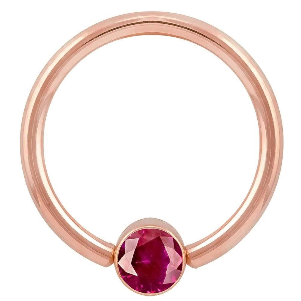 Red Cubic Zirconia Round Bezel 14k Gold Captive Bead Ring-14K Rose Gold   12G (2.0mm)   3 4