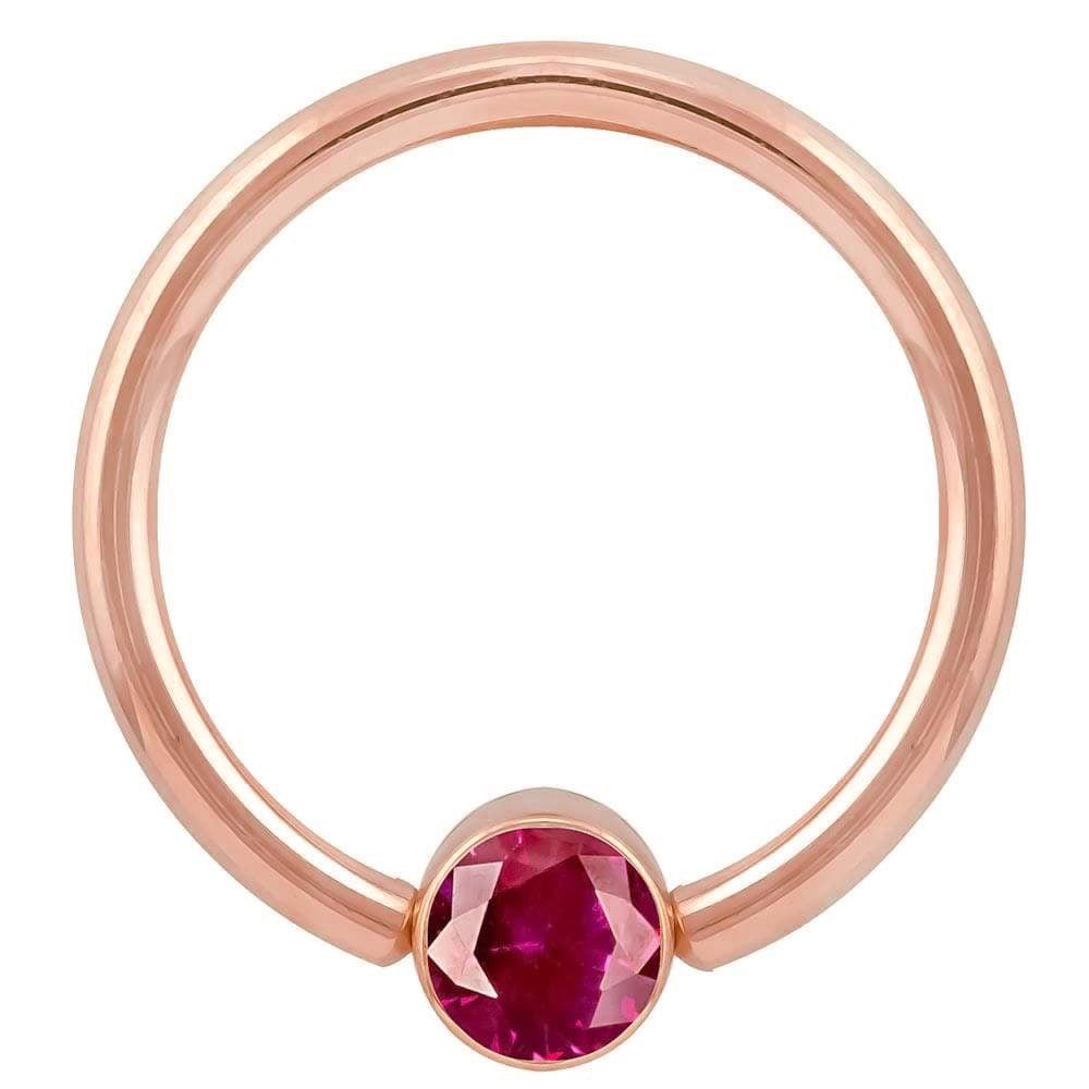 Red Cubic Zirconia Round Bezel 14k Gold Captive Bead Ring-14K Rose Gold   12G (2.0mm)   3 4" (19mm)