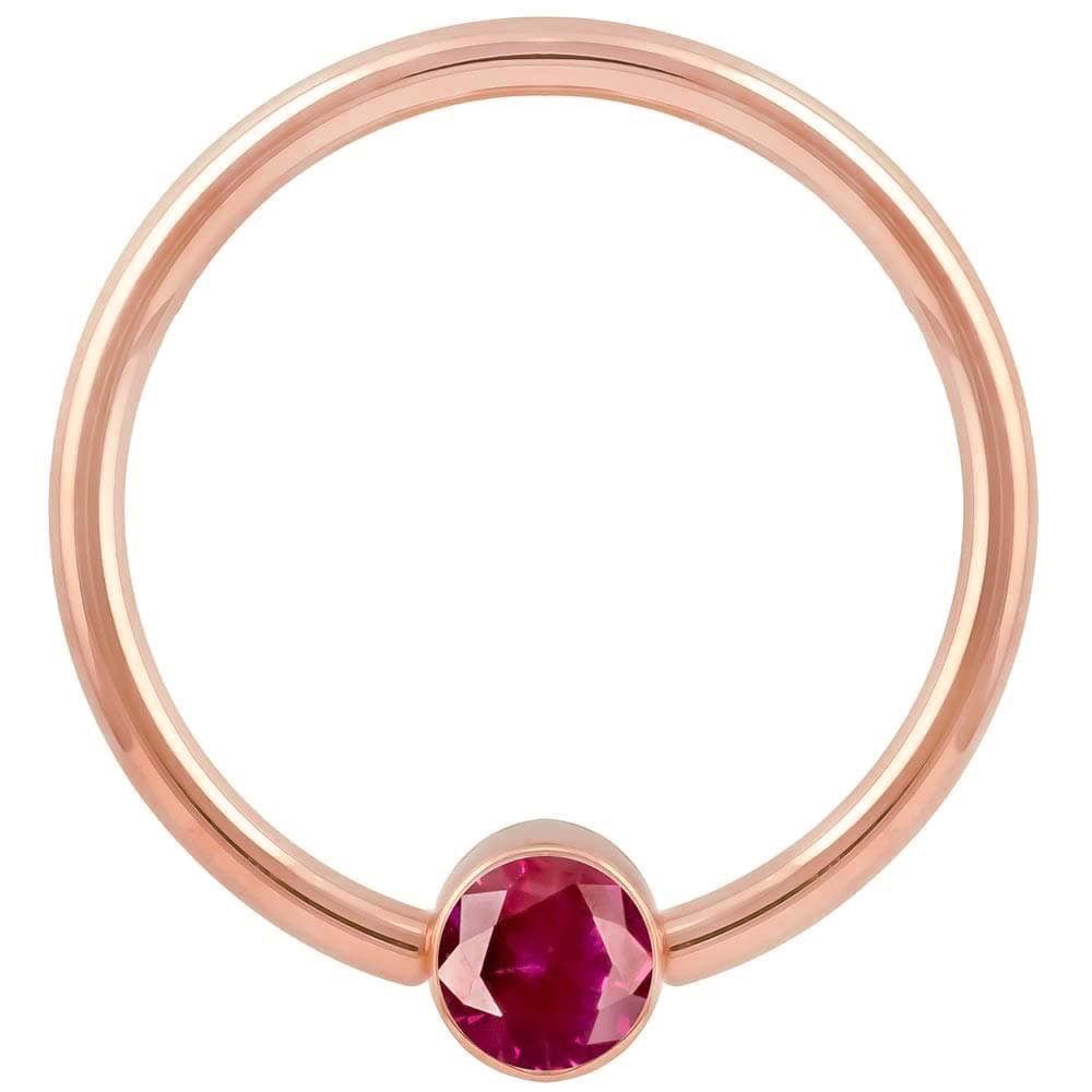 Rose Gold Red Cubic Zirconia Round Bezel 14k Gold Captive Bead Ring