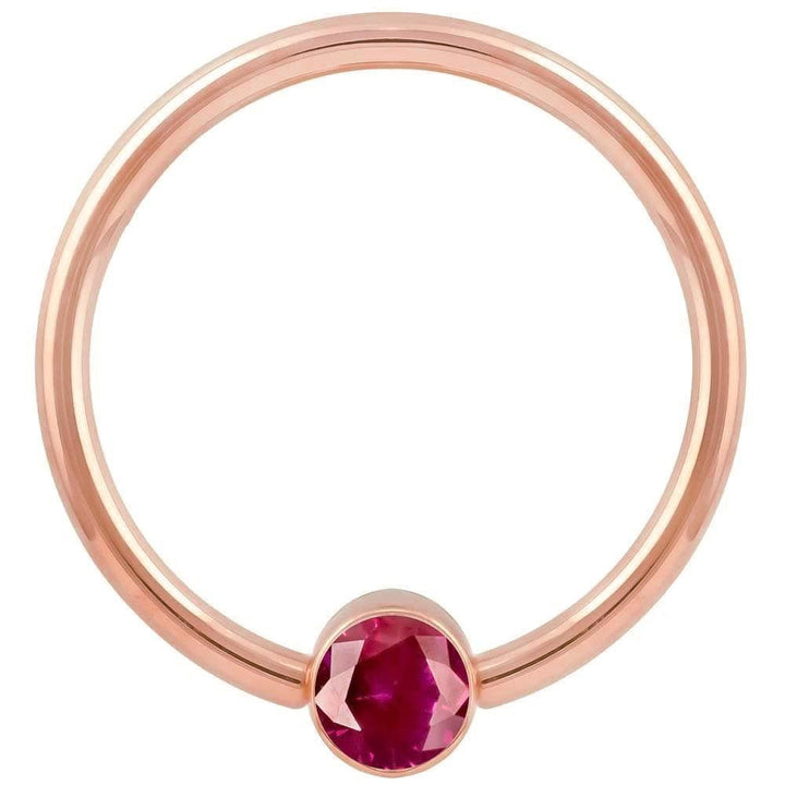 Rose Gold Red Cubic Zirconia Round Bezel 14k Gold Captive Bead Ring