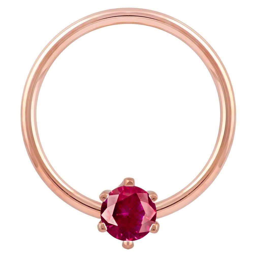 Rose Gold Red Cubic Zirconia Round Prong 14k Gold Captive Bead Ring