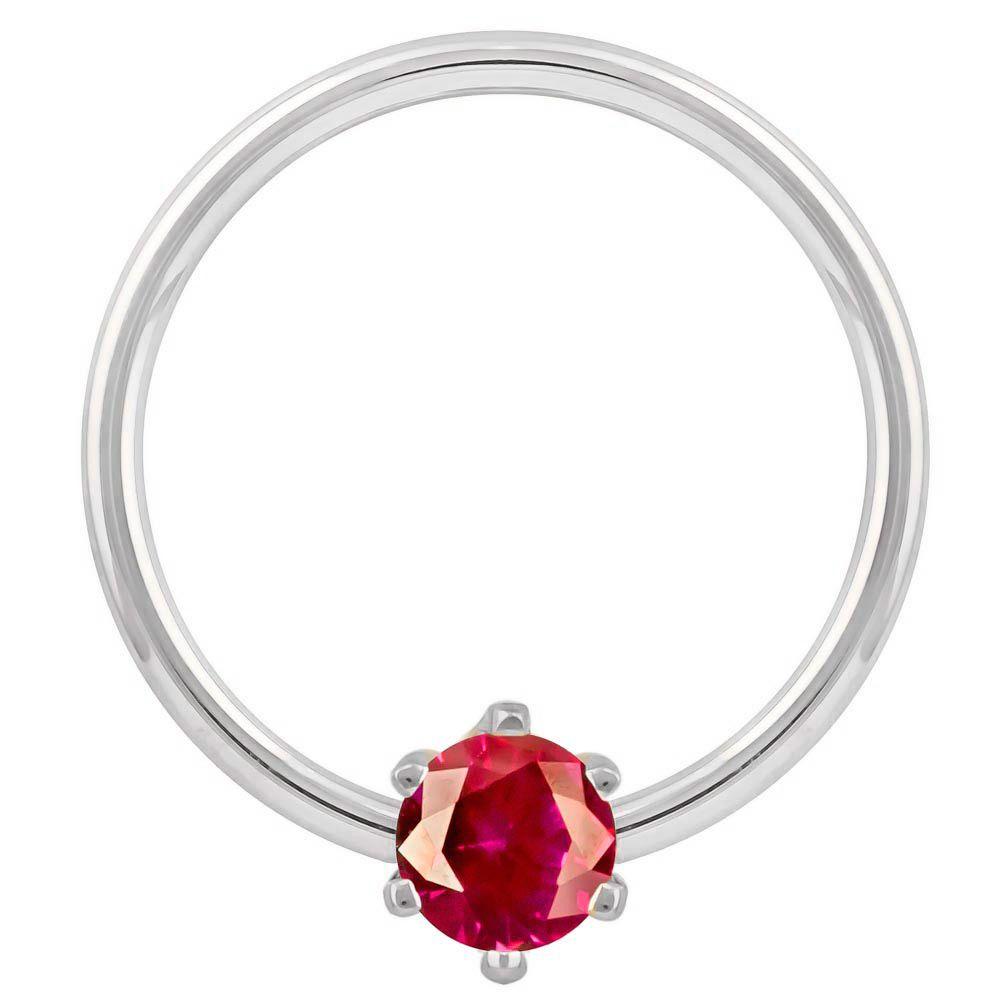 White Gold Red Cubic Zirconia Round Prong 14k Gold Captive Bead Ring
