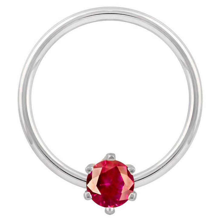 White Gold Red Cubic Zirconia Round Prong 14k Gold Captive Bead Ring