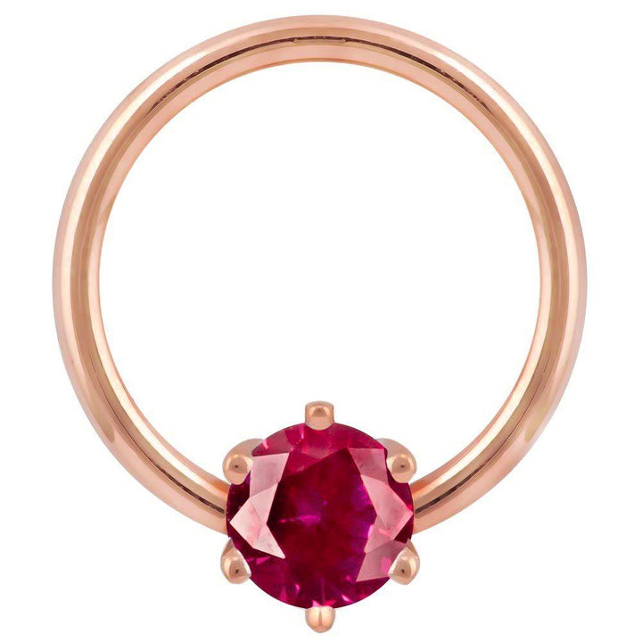Red Cubic Zirconia Round Prong 14k Gold Captive Bead Ring-14K Rose Gold   12G (2.0mm)   3 4" (19mm)
