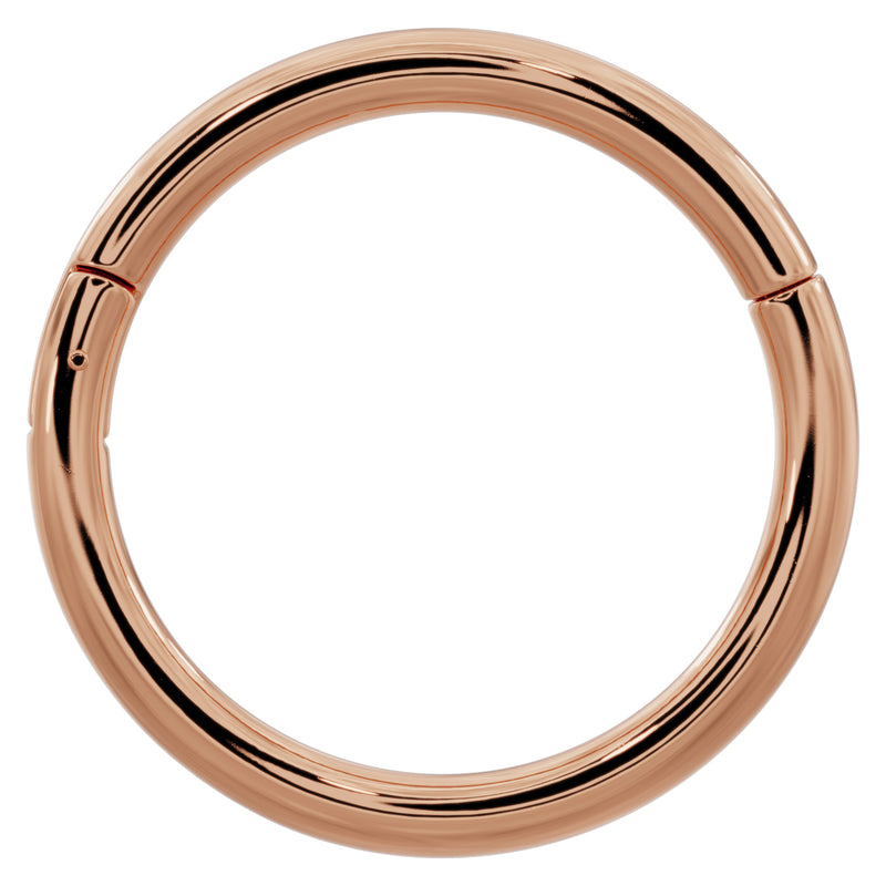 14k rose gold plain clicker ring hoop, front view on white background showing warm rosy tone