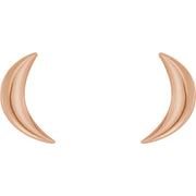 14k rose gold crescent moon stud earrings, front view of pair showing warm-toned polished finish