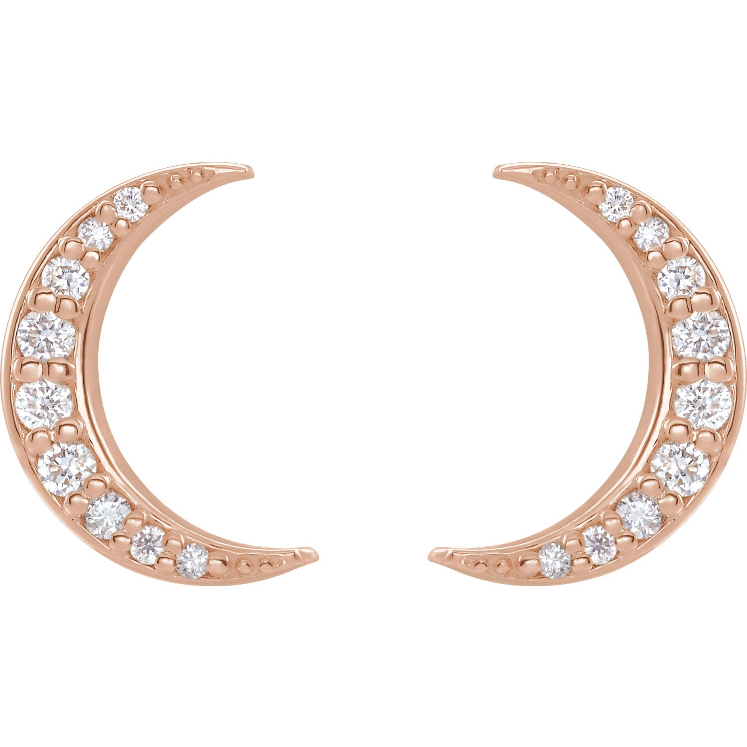 Diamond Crescent Moon 14k Gold Stud Earrings-Rose Gold