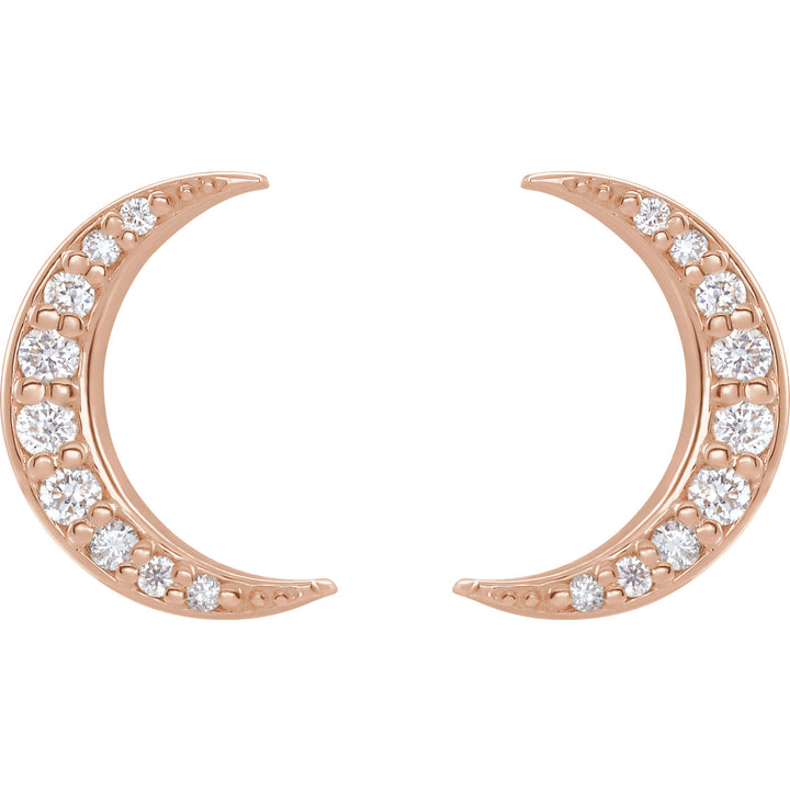 Diamond Crescent Moon 14k Gold Stud Earrings-Rose Gold