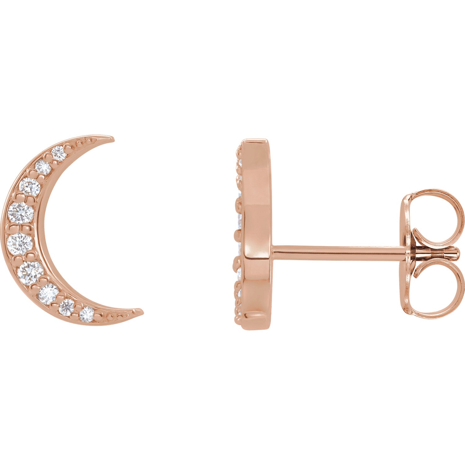 Diamond Crescent Moon 14k Gold Stud Earrings