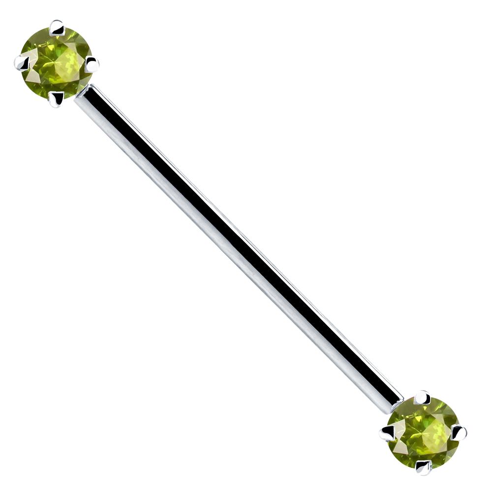 Light Green Round Gem 14k Gold Industrial Piercing Barbell-14k White Gold   16G (1.2mm)   1 9 16" (40mm)