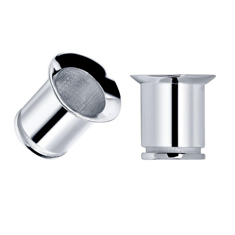 14k white gold single flare tunnel plugs pair showing hollow tunnel and O-ring groove