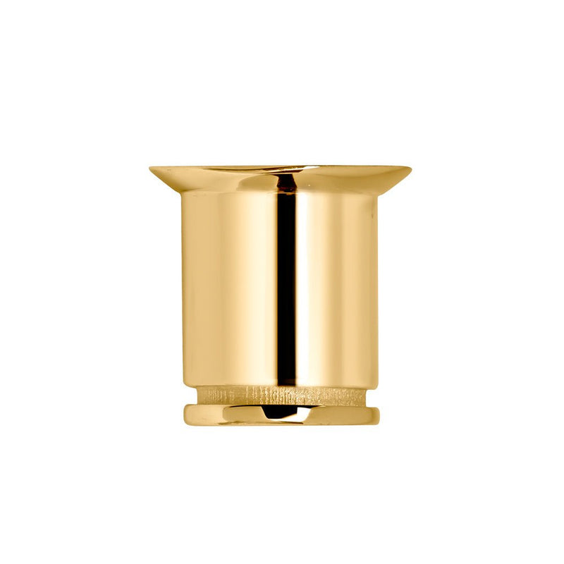 Front-on view of 14k yellow gold single flare tunnel plug showing smooth cylindrical body