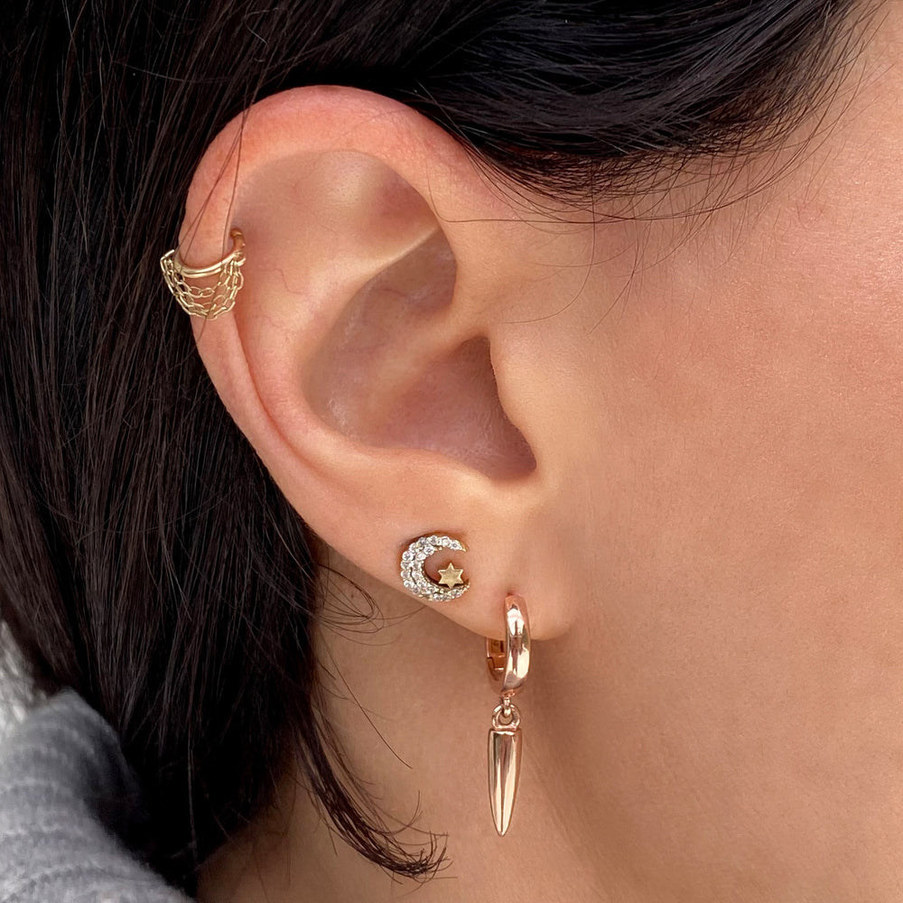 Spike Dangle 14k Gold Hinged Hoop Earrings