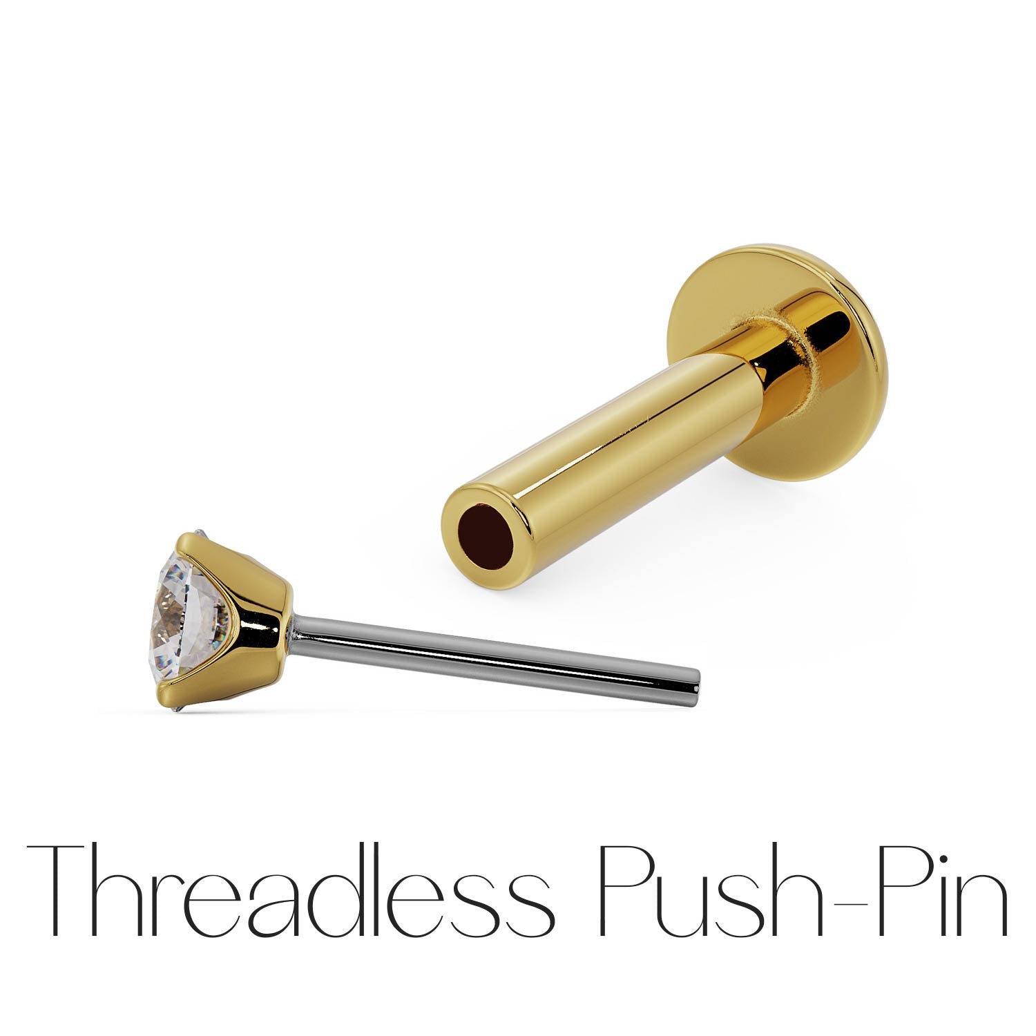 Threadless Push Pin Flat Back Post 14k Gold