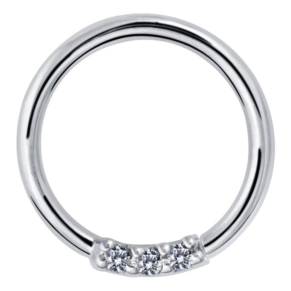 Three Diamonds Seamless Ring Hoop 14K Gold or Platinum-950 Platinum   18G   3 8