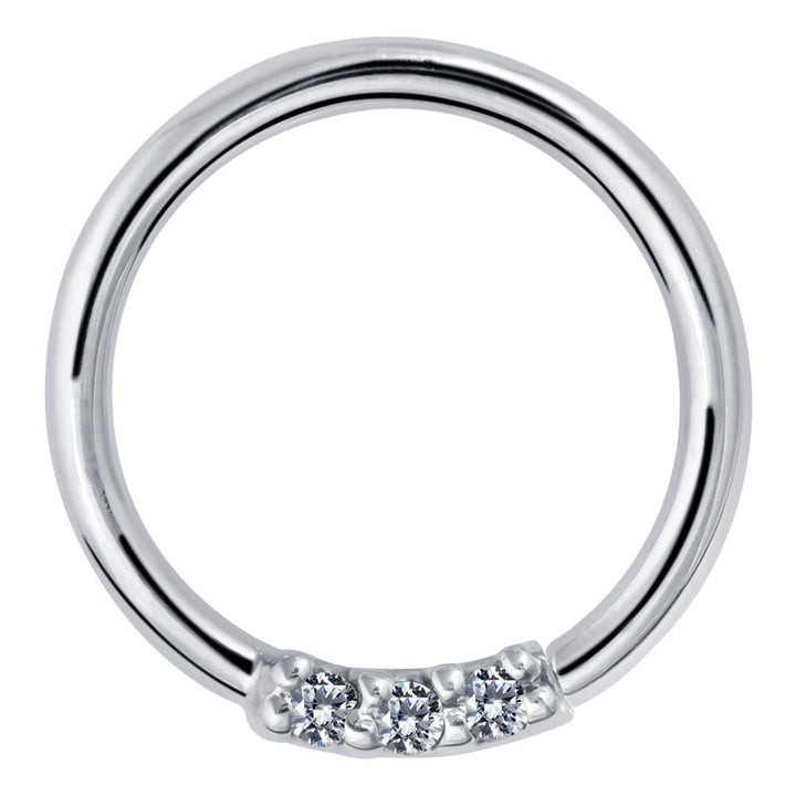 Three Diamonds Seamless Ring Hoop 14K Gold or Platinum-950 Platinum   18G   3 8" (9.5mm)
