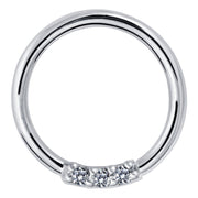 950 platinum seam ring with three front-facing VS1 diamonds, front view on white background