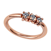14k rose gold three-diamond side-set seam ring hoop, angled view showing sparkle