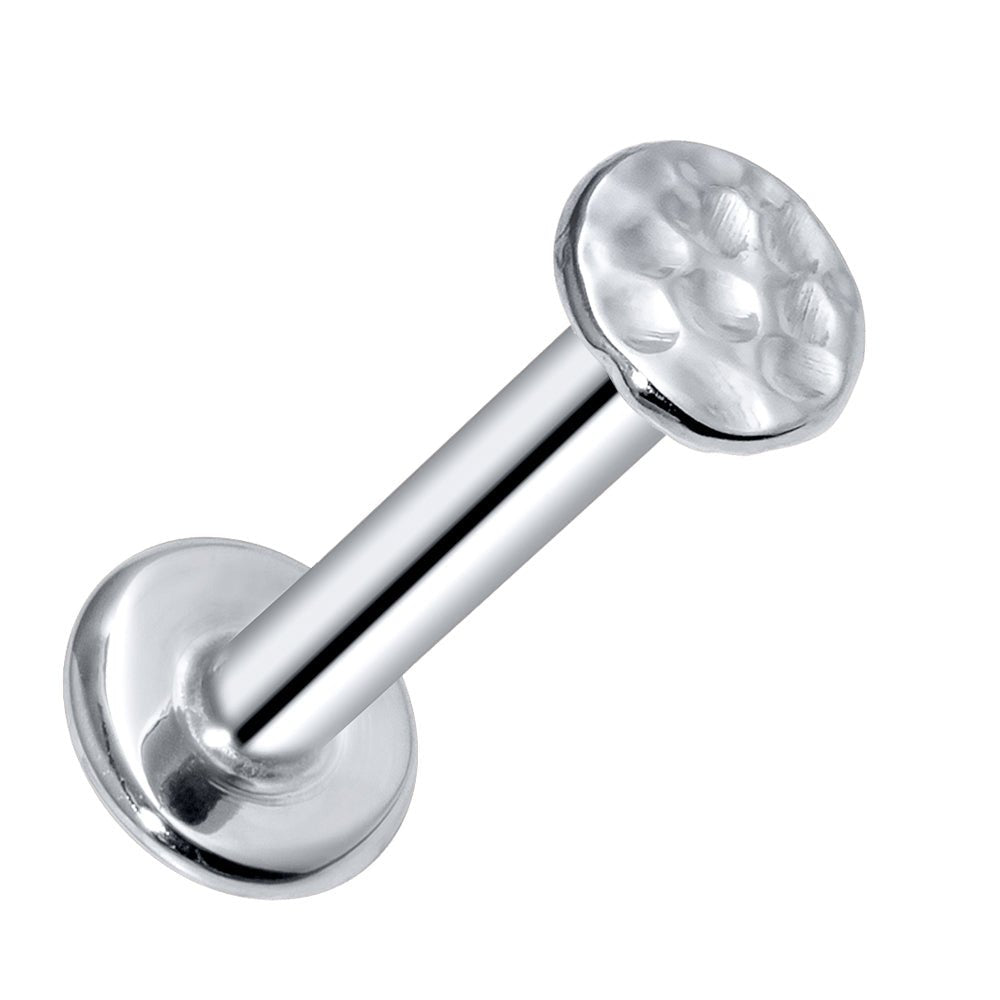 Tiny Disc Artisan Hammered 14K Gold Labret Tragus Nose Cartilage Flat Back Earring-14K White Gold   16G   5 16