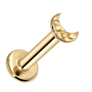 Tiny Moon Artisan Hammered 14K Gold Labret Tragus Nose Cartilage Flat Back Earring-14K Yellow Gold   16G   5 16" (long)