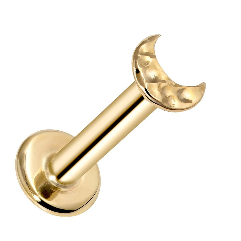 Tiny Moon Artisan Hammered 14K Gold Labret Tragus Nose Cartilage Flat Back Earring-14K Yellow Gold   16G   5 16" (long)
