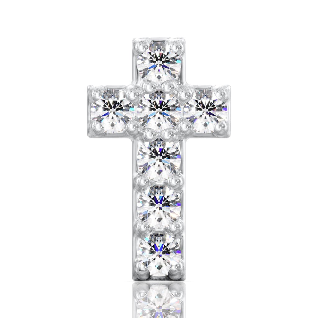 Tiny Diamond Cross 14k Gold Flat Back Stud