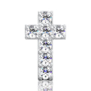 Close-up front view of 14k white gold cross stud showing all 7 prong-set round diamonds in cross formation
