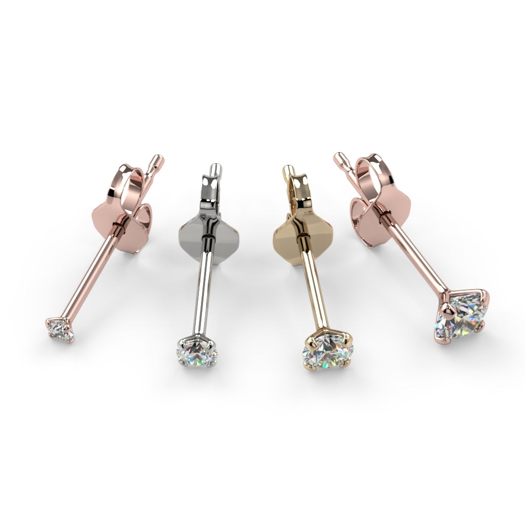 Gold Colors & Sizes Tiny Diamond Prong-Set Stud 14K Gold Earring