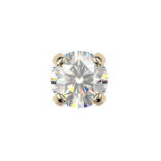 Close-up of round brilliant diamond in four-prong 14K yellow gold setting, front view