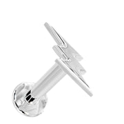 14k white gold tiny lightning bolt labret stud, overhead-angle view showing bolt shape and flat back