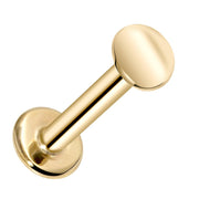 14K yellow gold 3mm disc flat back labret, front-facing view showing polished domed disc top