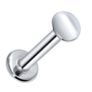 14K white gold 3mm disc flat back labret, front-facing view showing bright polished disc end