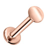 14K rose gold 3mm disc flat back labret, front-facing view showing warm-toned polished disc end