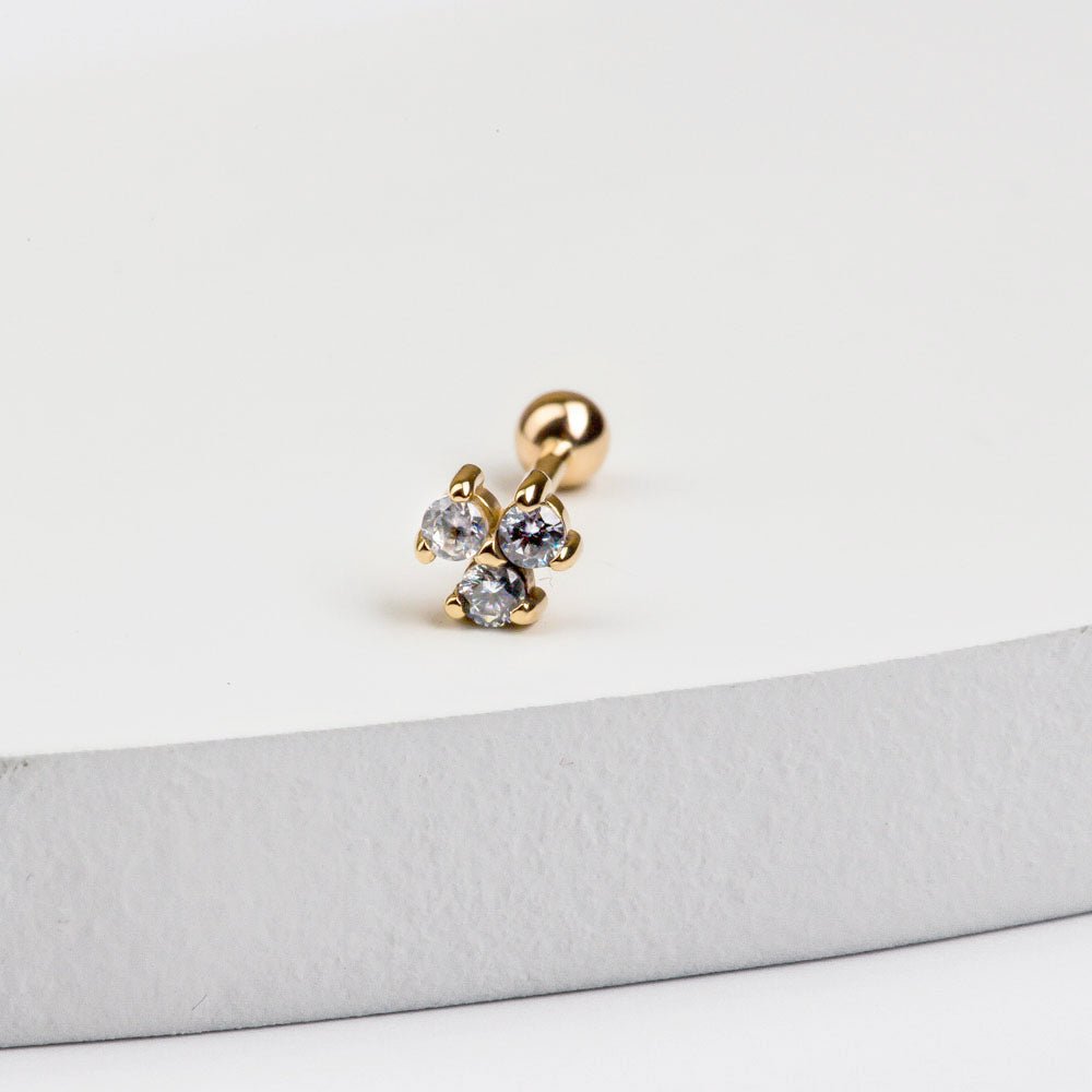 Triple Diamond 14k Gold Cartilage Earring Stud