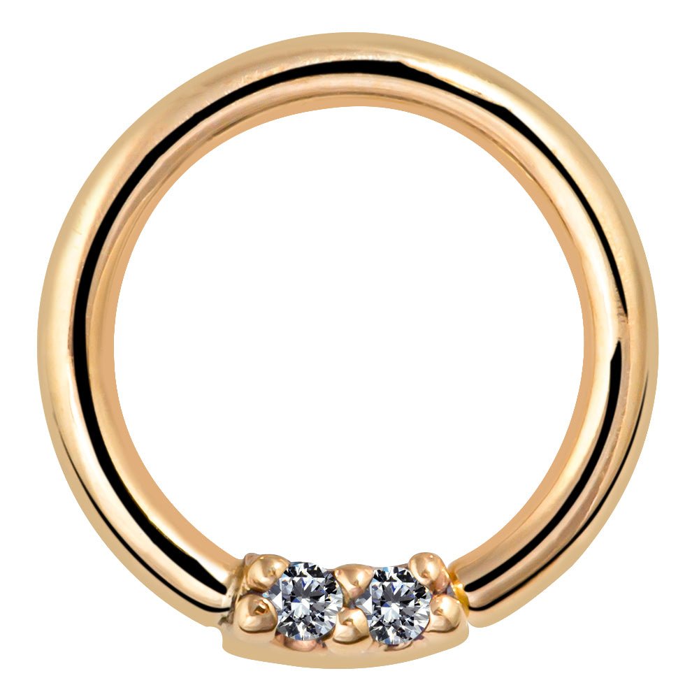 Two Diamonds Seamless Ring Hoop 14K Gold or Platinum-14K Yellow Gold   18G   3 8" (9.5mm)