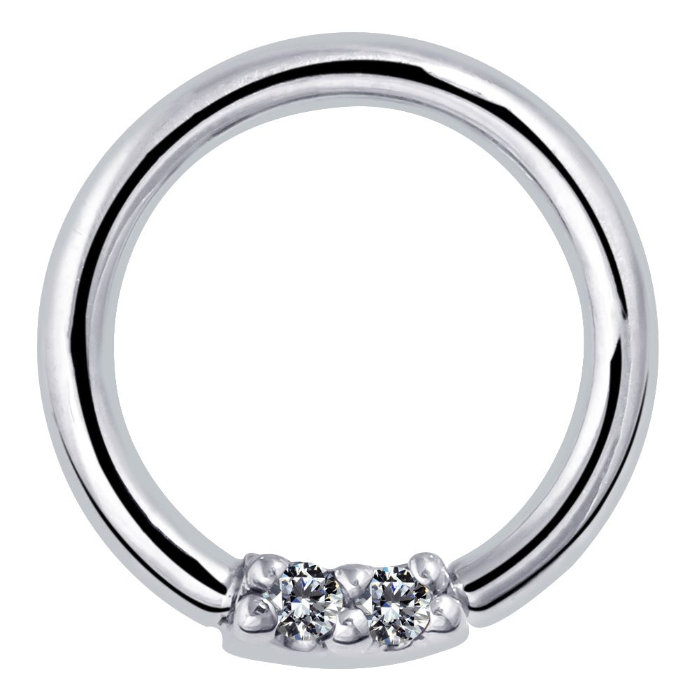 Two Diamonds Seamless Ring Hoop 14K Gold or Platinum-950 Platinum   18G   3 8