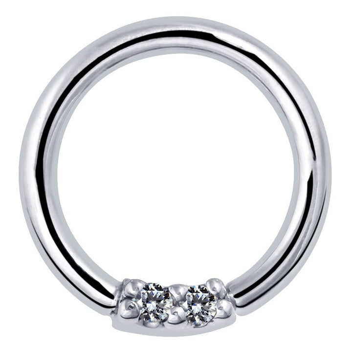Two Diamonds Seamless Ring Hoop 14K Gold or Platinum-950 Platinum   18G   3 8" (9.5mm)