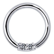 950 platinum seamless hoop with twin prong-set diamonds, front view on white background