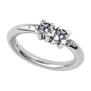 950 platinum two-diamond side-set seam ring hoop, angled view highlighting polished finish and prong settings
