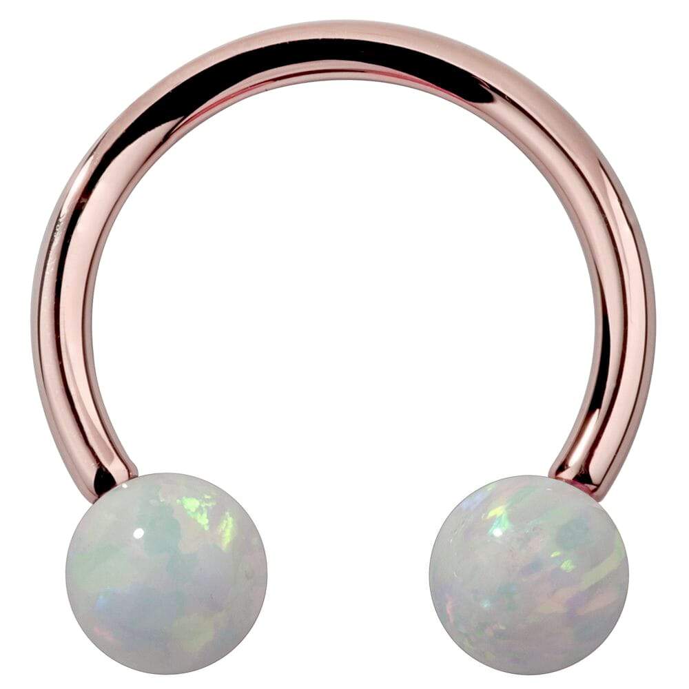 Opal 14k Gold Circular Barbell-14K Rose Gold   12G (2.0mm)   3 4