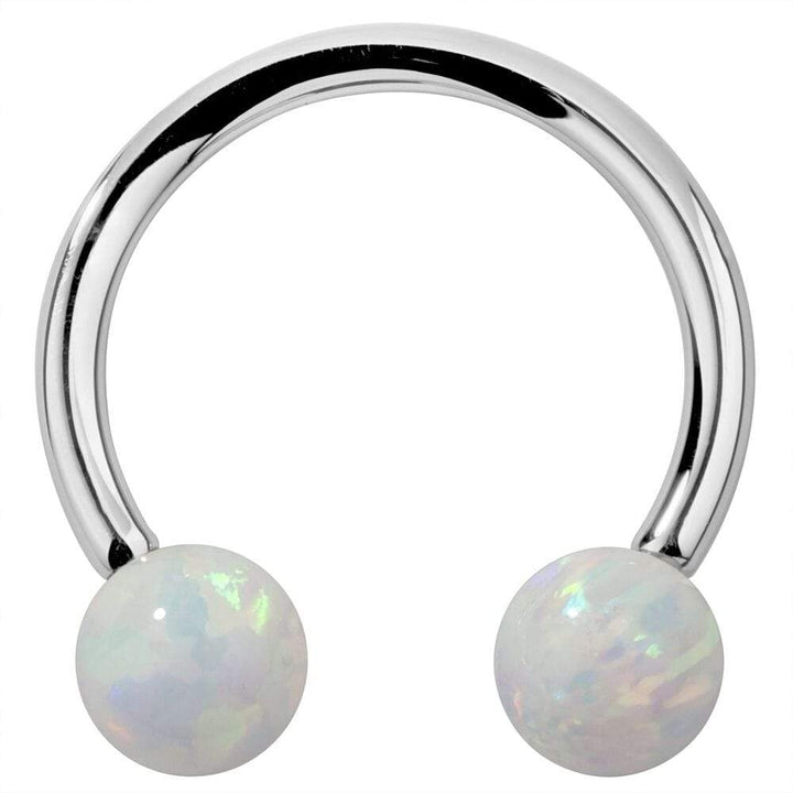 Opal 14k Gold Circular Barbell-14K White Gold   12G (2.0mm)   3 4" (19mm)