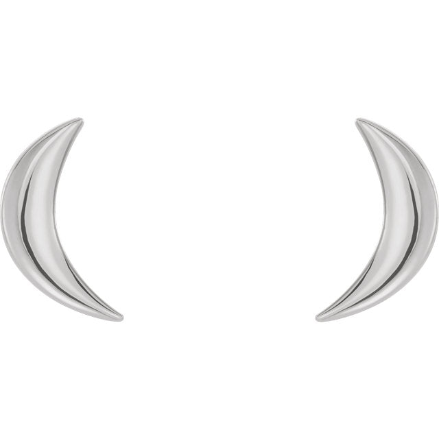 Crescent Moon 14k Gold Stud Earrings-White Gold