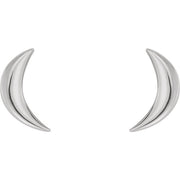 14k white gold crescent moon stud earrings, front view of pair showing high-polish finish