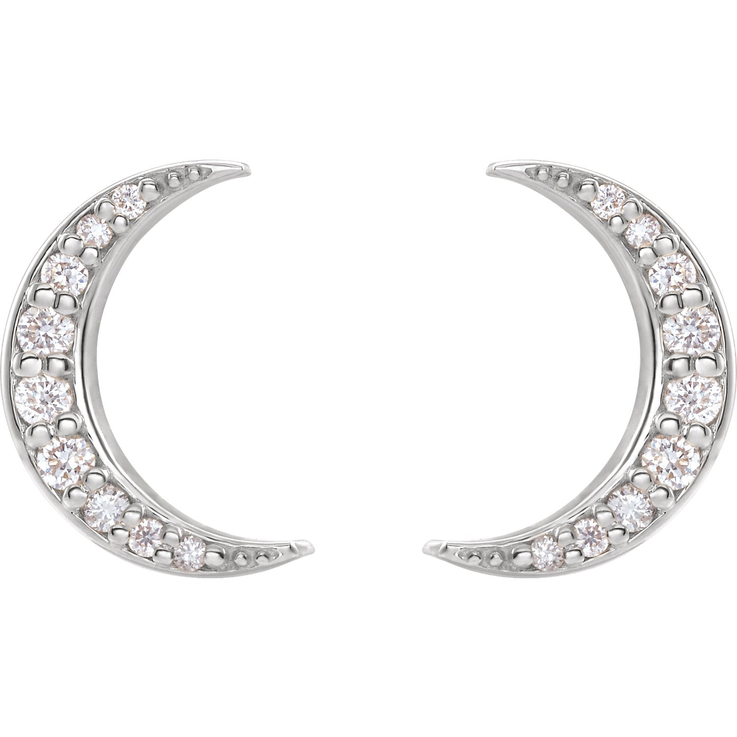 Diamond Crescent Moon 14k Gold Stud Earrings-White Gold