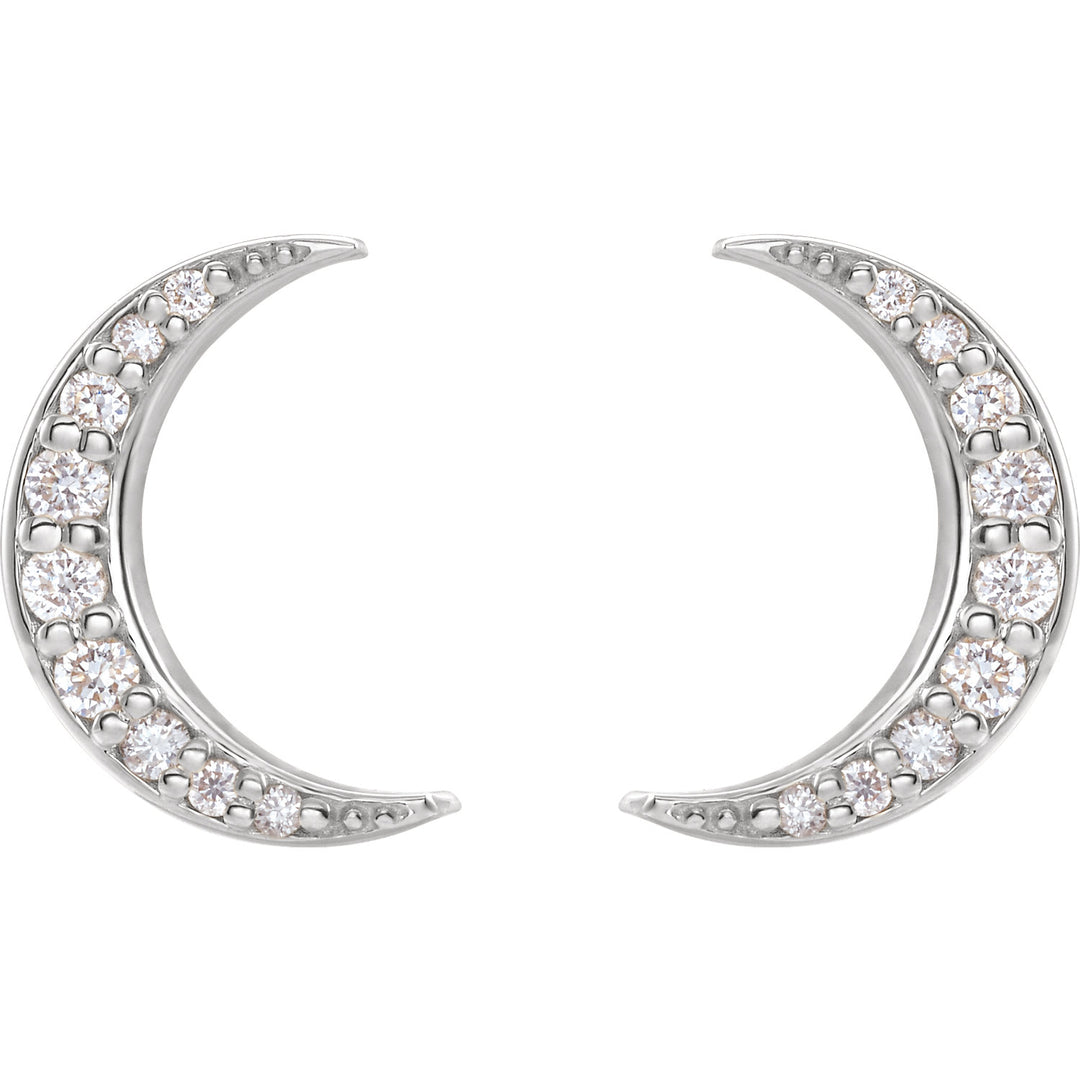 Diamond Crescent Moon 14k Gold Stud Earrings-White Gold