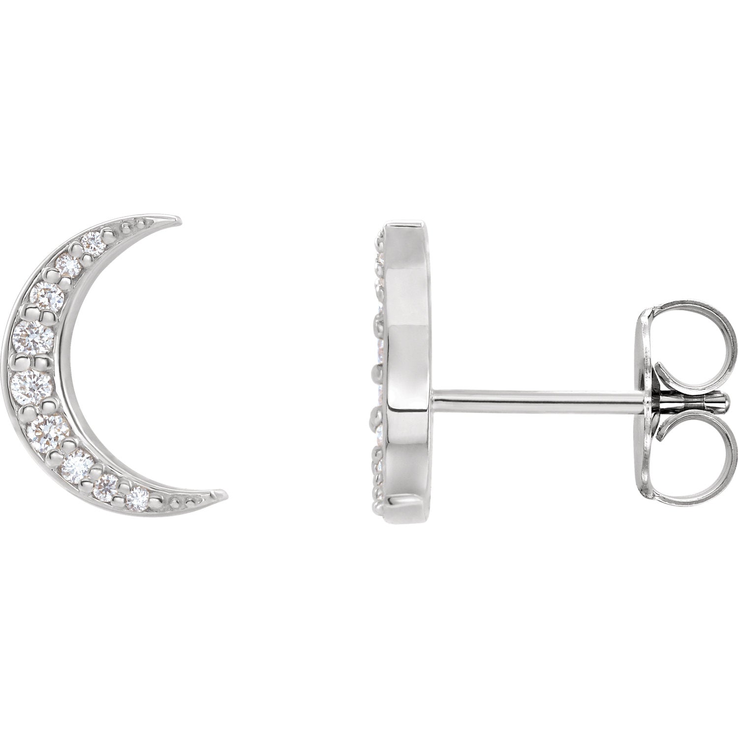 Diamond Crescent Moon 14k Gold Stud Earrings